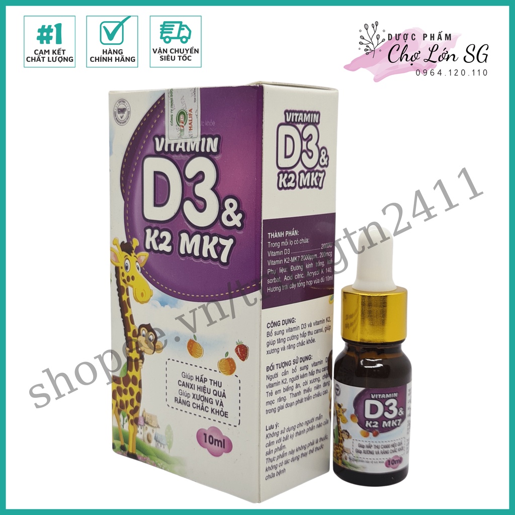 Thực phẩm bổ sung Vitamin D3 & K2 MK7 TÍM HƯƠU CAO CỔ - chai 10ml