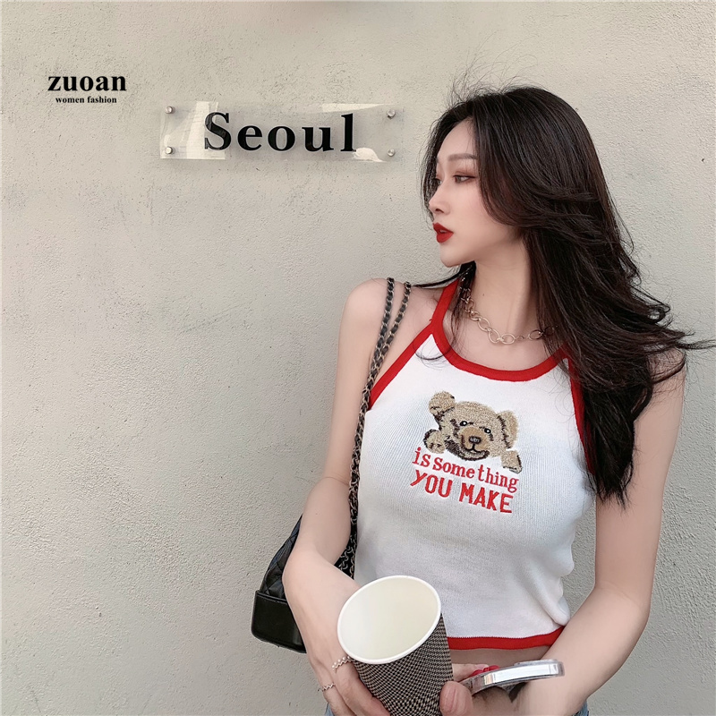 Áo dệt kim SUXIkhông tay hoạ tiết thêu phong cách hàn quốc