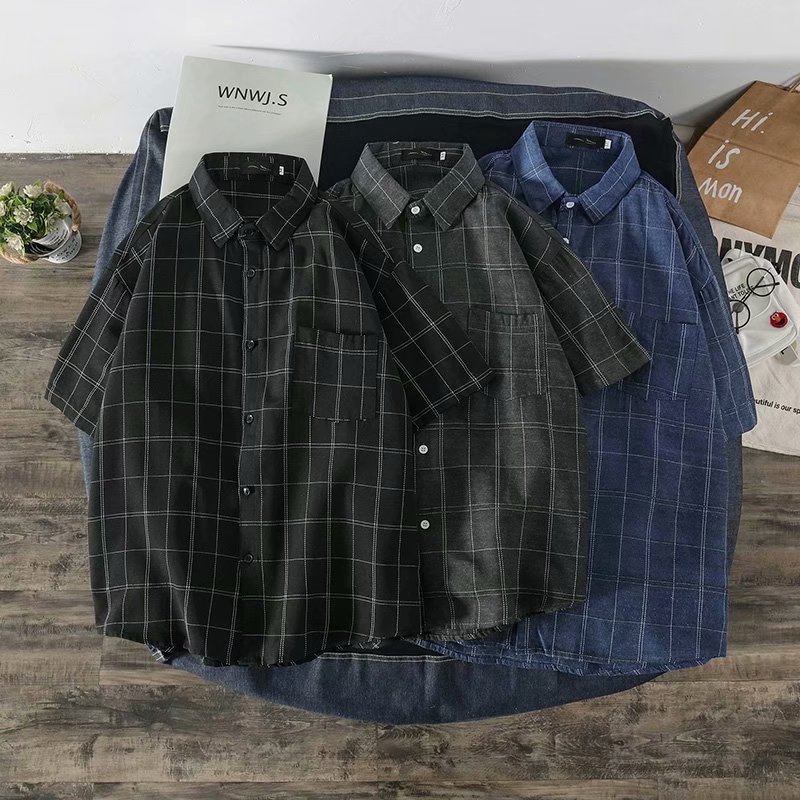 Men's Fashion Short Sleeve Checkered Shirt