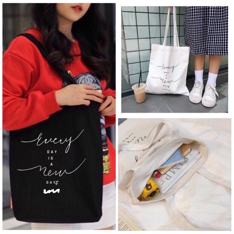 TÚI TOTE VẢI CANVAS ĐEO VAI CHỮ EVERYDAY