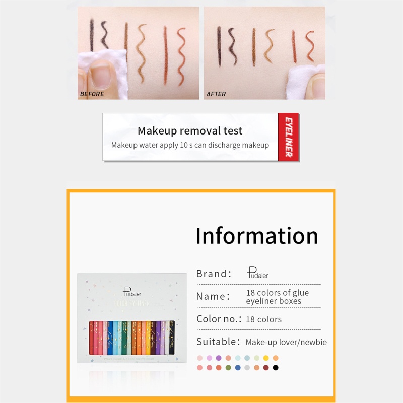 Bút Kẻ Mắt Nước Lâu Trôi Không Thấm Nước 18 Màu Sắc Chọn Lựa