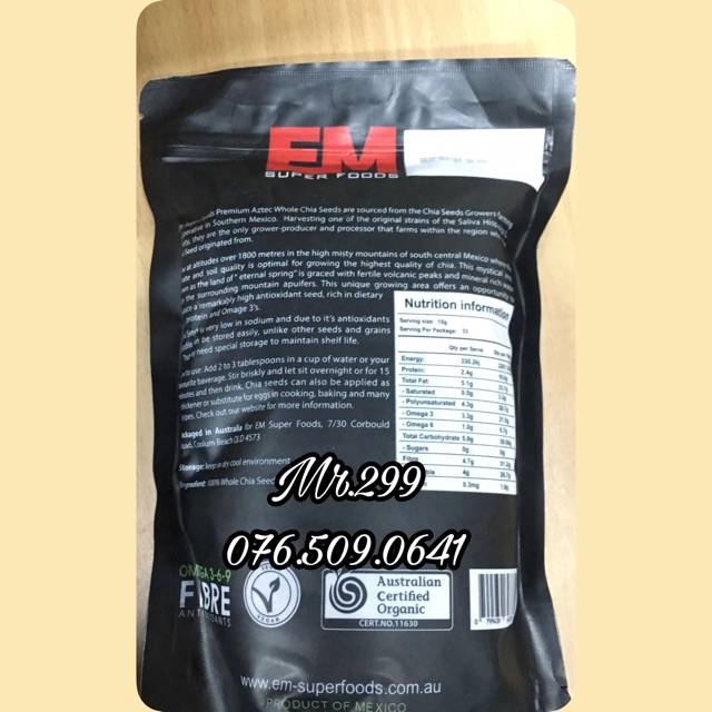 Hạt chia Úc Black Bag Chia gói 500 gram[Date 2024]