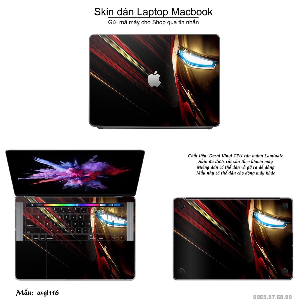 Skin dán Macbook mẫu Avenger (đã cắt sẵn, inbox mã máy cho shop)