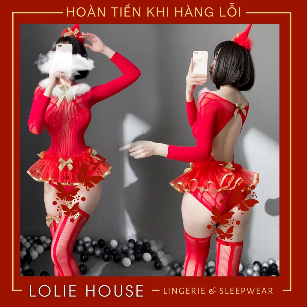 Cosplay noel giáng sinh sexy gợi cảm gồm bodysuit dài tay đầy đủ phụ kiện LOLIE HOUSE – BS9