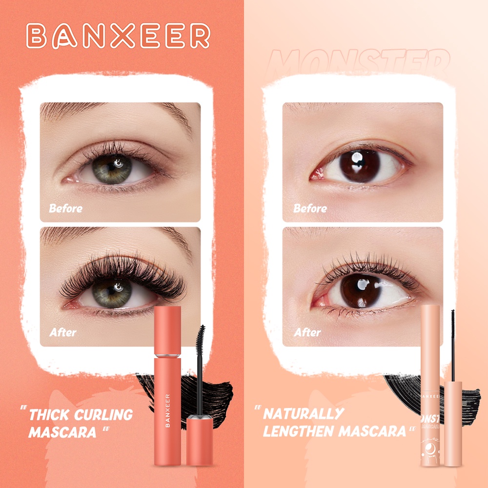 Mascara BANXEER kháng nước lâu trôi màu đen tự nhiên chuốt cong và dài mi