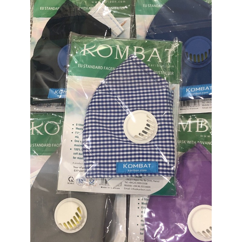 Combo 2 khẩu trang Karibon Kombat 8 lớp, lọc bụi mịn PM2.5 có van thở 1 chiều