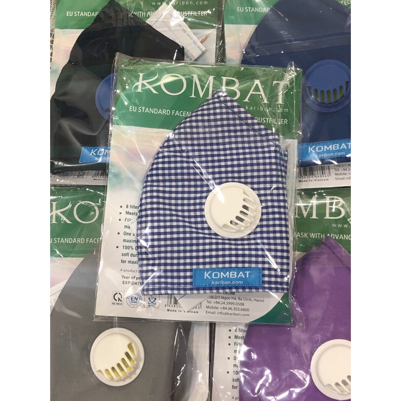 Combo 2 khẩu trang Karibon Kombat 8 lớp, lọc bụi mịn PM2.5 có van thở 1 chiều | BigBuy360 - bigbuy360.vn