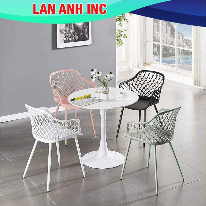 Ghế nhựa cafe văn phòng bàn ăn chân sắt tựa lưng cao đẹp eames LAGE322