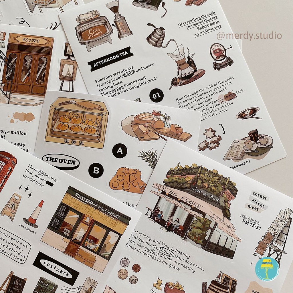 Set 2 tấm sticker Daily Record trang trí journal phong cách vintage aesthetic