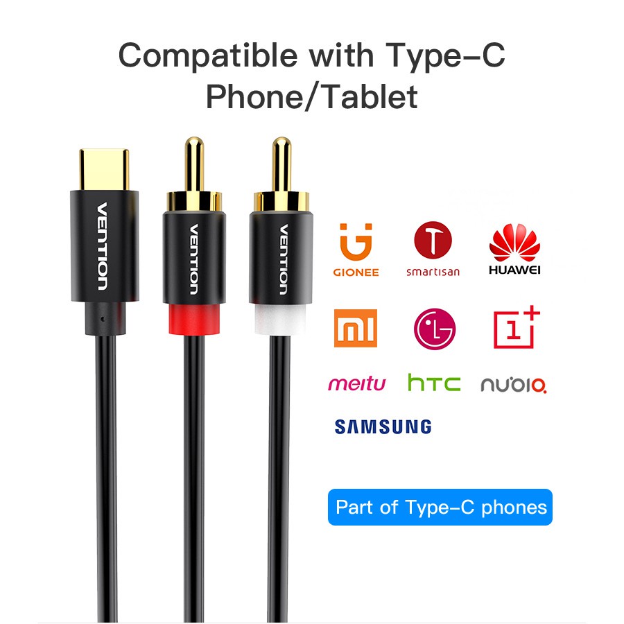 Vention USB C RCA Audio Cable Type-C to 2 RCA Cable 2rca Jack Type C RCA Cable for Speaker Home Theater TV