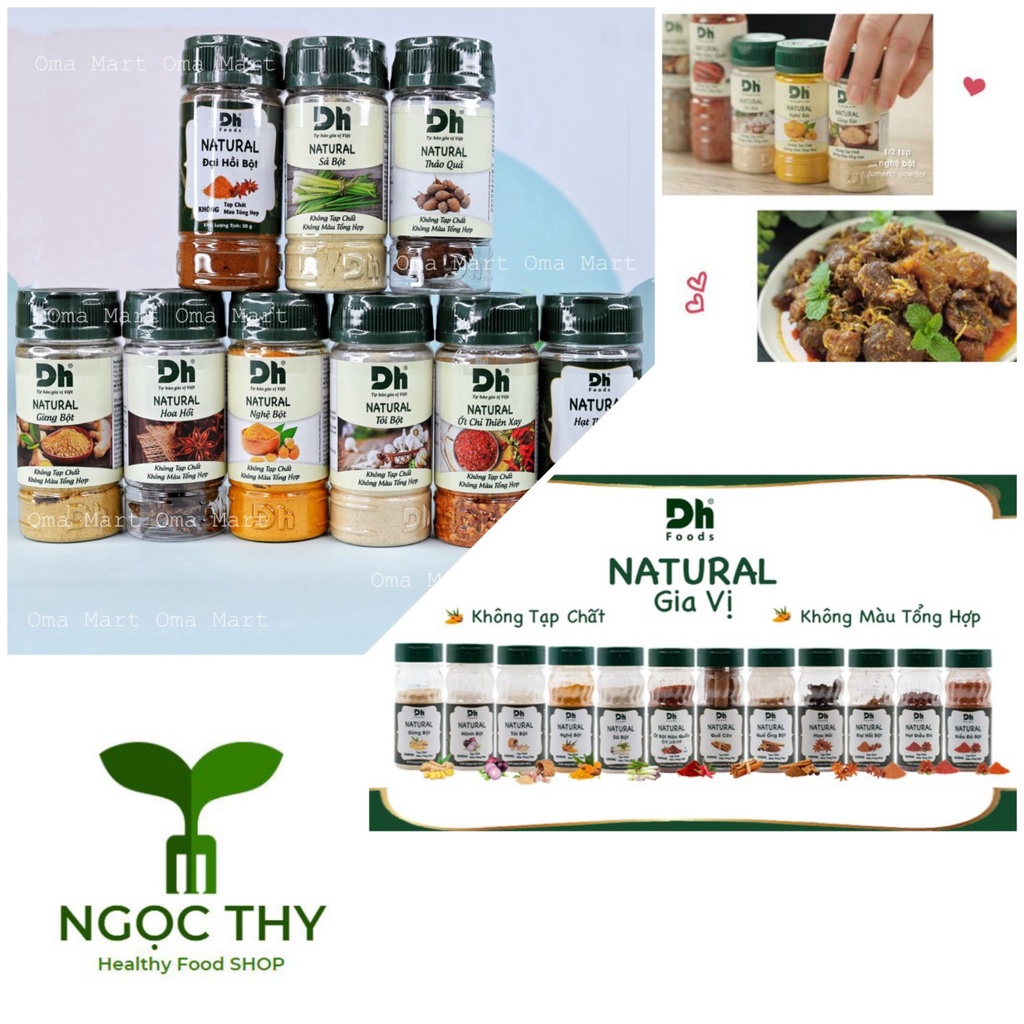 Gia vị tự nhiên bột sả nghệ gừng hành tỏi tiêu ớt quế điều đỏ DH Food Natural