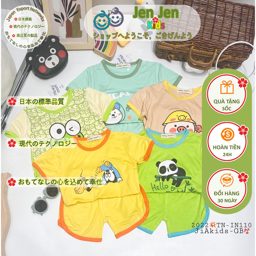 Bộ Quần Áo Ngắn tay cho Bé 9-27kg, Minky Mom, Thun Lạnh, Thoáng Mát, Korea Style, In Hình Thú Cưng, TN-IN110