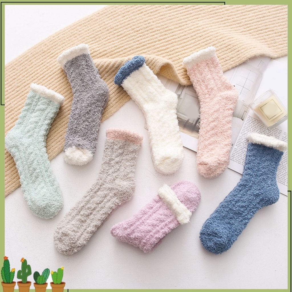 1 Đôi Tất Dài Vải Lông Cừu San Hô Dày Giữ Ấm Mùa Đông