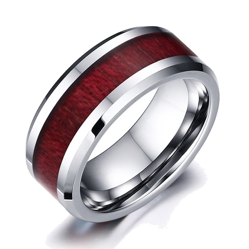 Sang Trọng Nhẫn Inox Đính Đá Ruby Cho Cặp Đôi