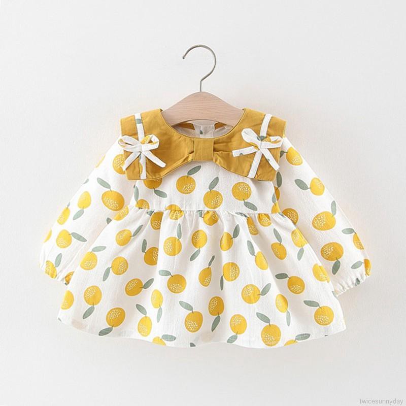 Đầm dài tay in họa tiết trái cây xinh xắn dành cho bé gái