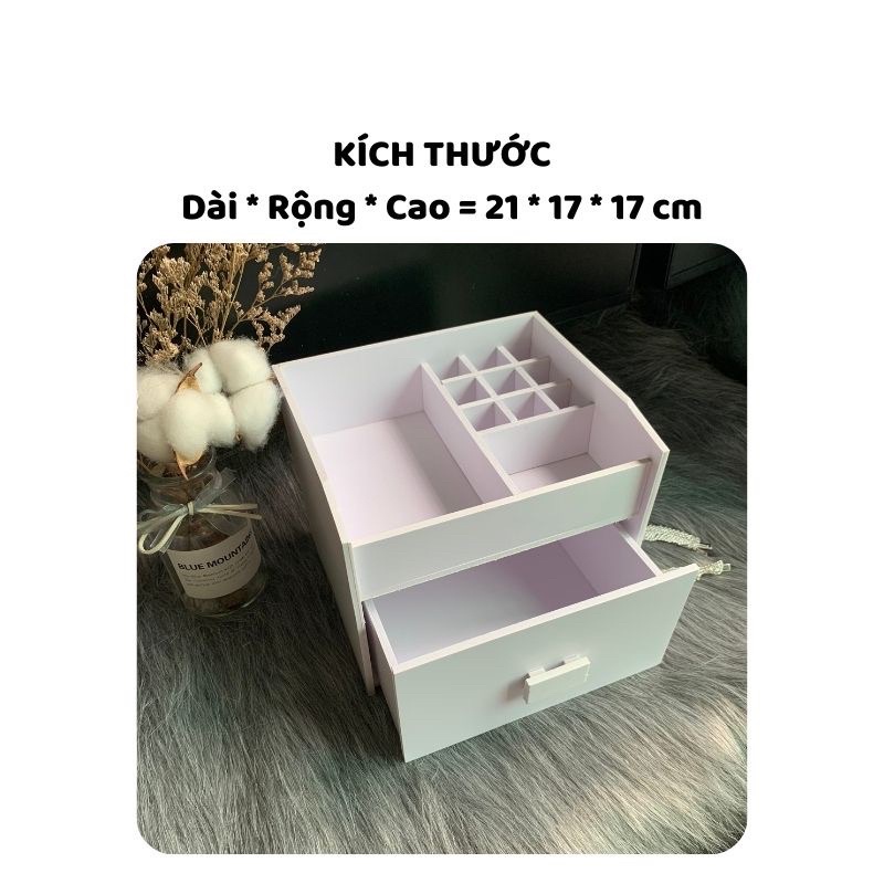 Kệ Mỹ Phẩm Mini Để Bàn Đựng Đồ Trang Điểm 9 Ô Son Màu Trắng Không Thấm Nước