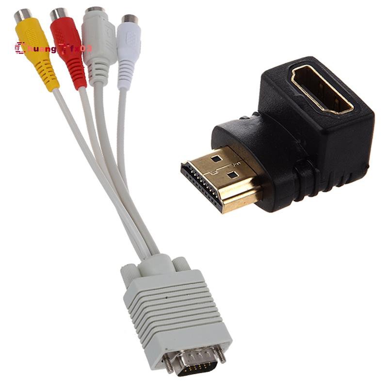 VGA SVGA to S-Video 3 RCA TV AV Converter Cable 7 9/10 inch for PC & HDMI Adapter 90 Degree Right Angle L Type (Bottom)