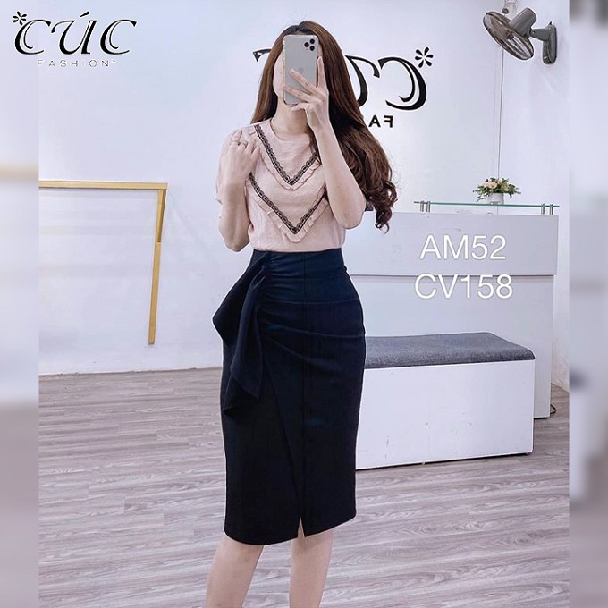 Chân váy đầm cao cấp công sở Cúc Fashion CV158 đàm cv bèo bụng