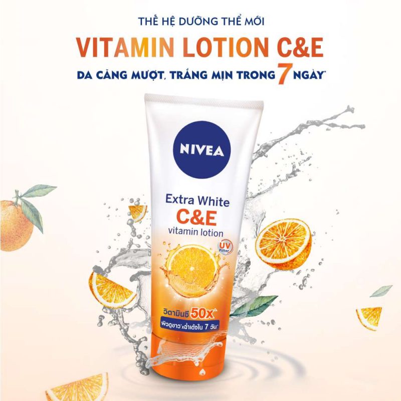 Sữa Dưỡng Thể Nivea Dưỡng Sáng Da Vitamin C &amp; E 180ml Extra White C&amp;E Vitamin Lotion