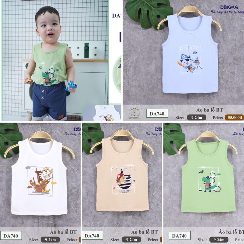 Áo ba lỗ bé trai in hình ngộ nghĩ Dokma (6-24M)