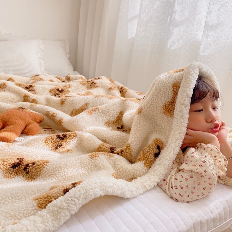 Chăn lông cừu 2 mặt lông cừu mùa đông cho bé, dày dặn, siêu ấm, nhập khẩu nguyên chiếc 1m5*2m