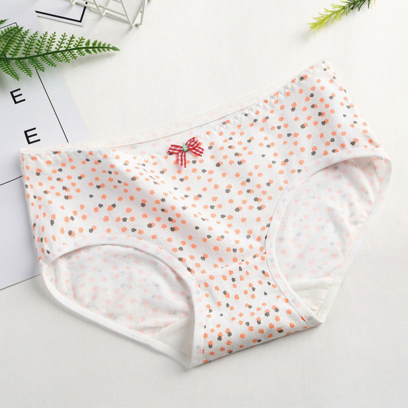 Quần Lót Cotton Viền Ren Đính Nơ Dễ Thương Cho Nữ