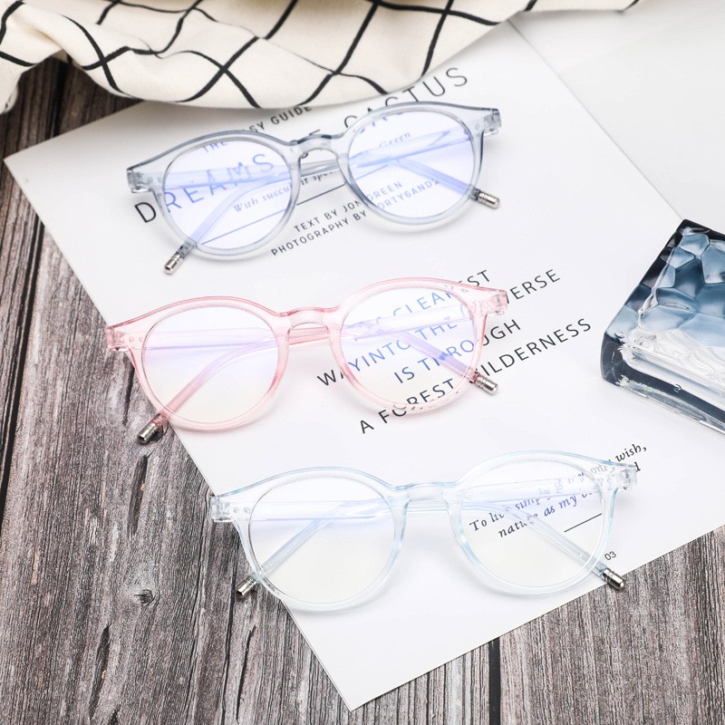 Mắt kính gọng tròn bằng nhựa chống ánh sáng xanh phong cách Hàn Quốc cổ điển thời trang cho nữ