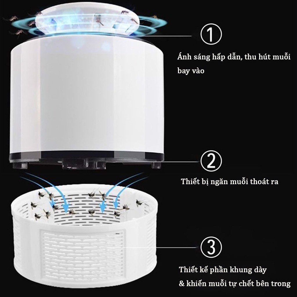 Đèn Bắt Muỗi Thông Minh Hình Trụ Cổng USB, Đèn Đuổi Muỗi Cao Cấp Công Nghệ Đèn Led