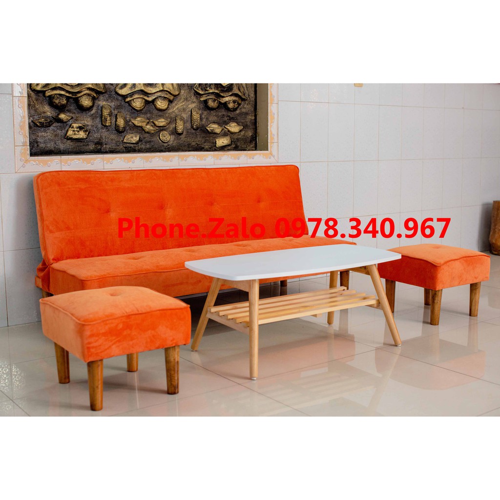 Ghế sofa bed đa năng bật ra thành giường kích thước 1m7x90 kèm 2 đôn vuông và bàn chữ nhật có gối ôm MY HOME 06