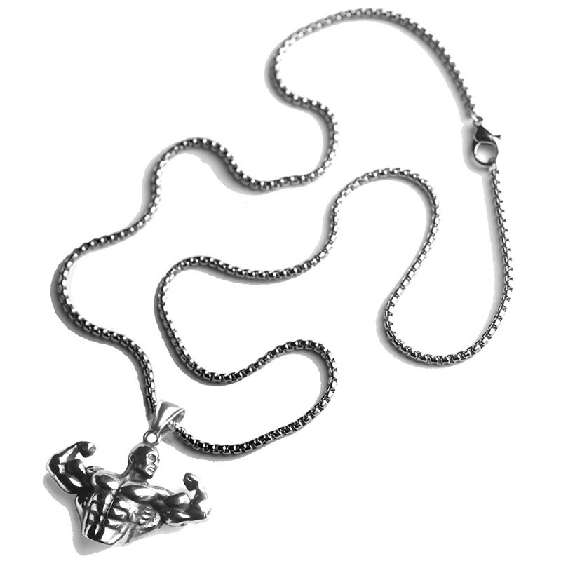 Fitness Gym Muscular Man Pendant Necklace Fashion Sports Jewelry