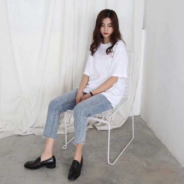 Quần baggy jean mã mới trơn lai rách, màu xám xanh đẹp quên sầu, ảnh thật trải sàn