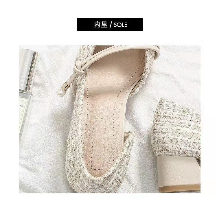 Giày Cao Gót Len đế vừa 4 Phân Gót Vuông Mũi Nhọn