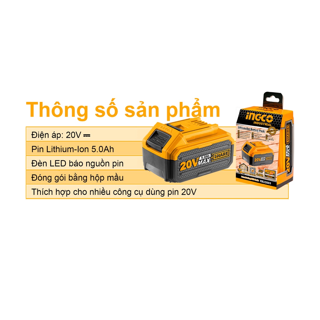 INGCO FBLI2003 Pin Lithium 20V/5.Ah
