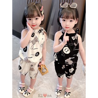 Đồ bộ bé gái - Bộ gấu cổ yếm 2 màu siêu xinh cho bé gái 1-7 Tuổi