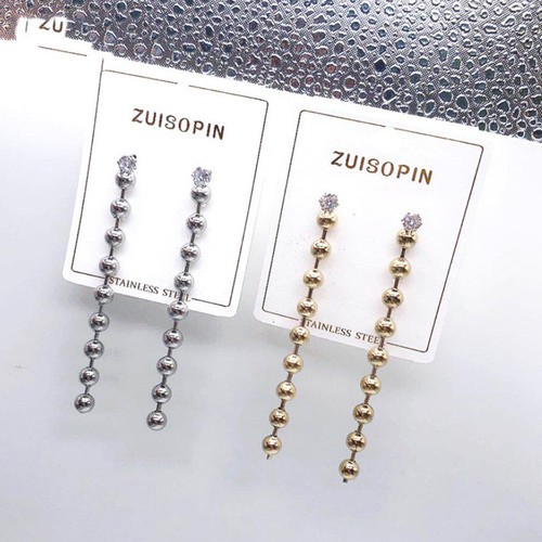 Bông Tai Nữ Chuỗi Bi Dài Titan Ko Đen TT 2906