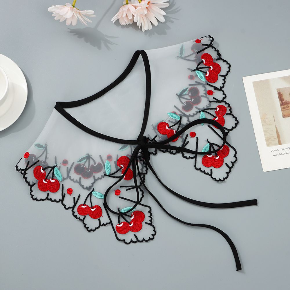Cổ áo sơ mi giả bằng vải voan họa tiết thêu hoa phong cách retro thời trang