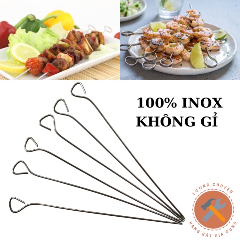 Que xiên nướng thịt  inox không gỉ dài 20cm dày 2mm dùng trong bếp nướ