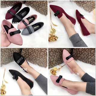 SALE - Giày bệt nơ da lộn