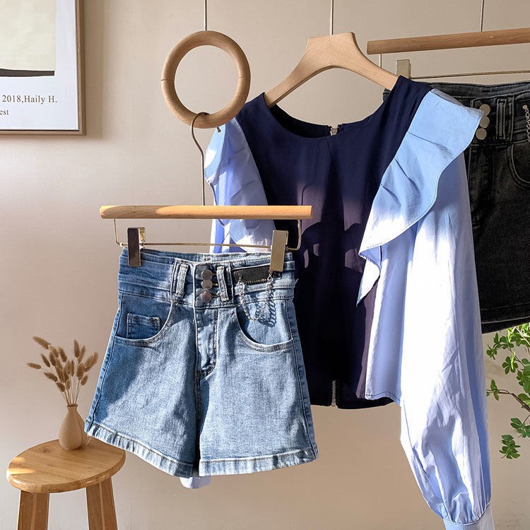 Quần Short Denim Lưng Cao Ống Rộng Thời Trang Xuân Hè Dành Cho Nữ (Giao Hàng 15 Ngày) 2021