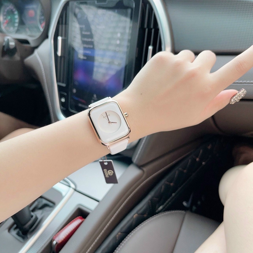 Đồng hồ nữ mặt vuông apple watch chính hãng GUOU dây cao su silicon chống nước viền vàng | BigBuy360 - bigbuy360.vn