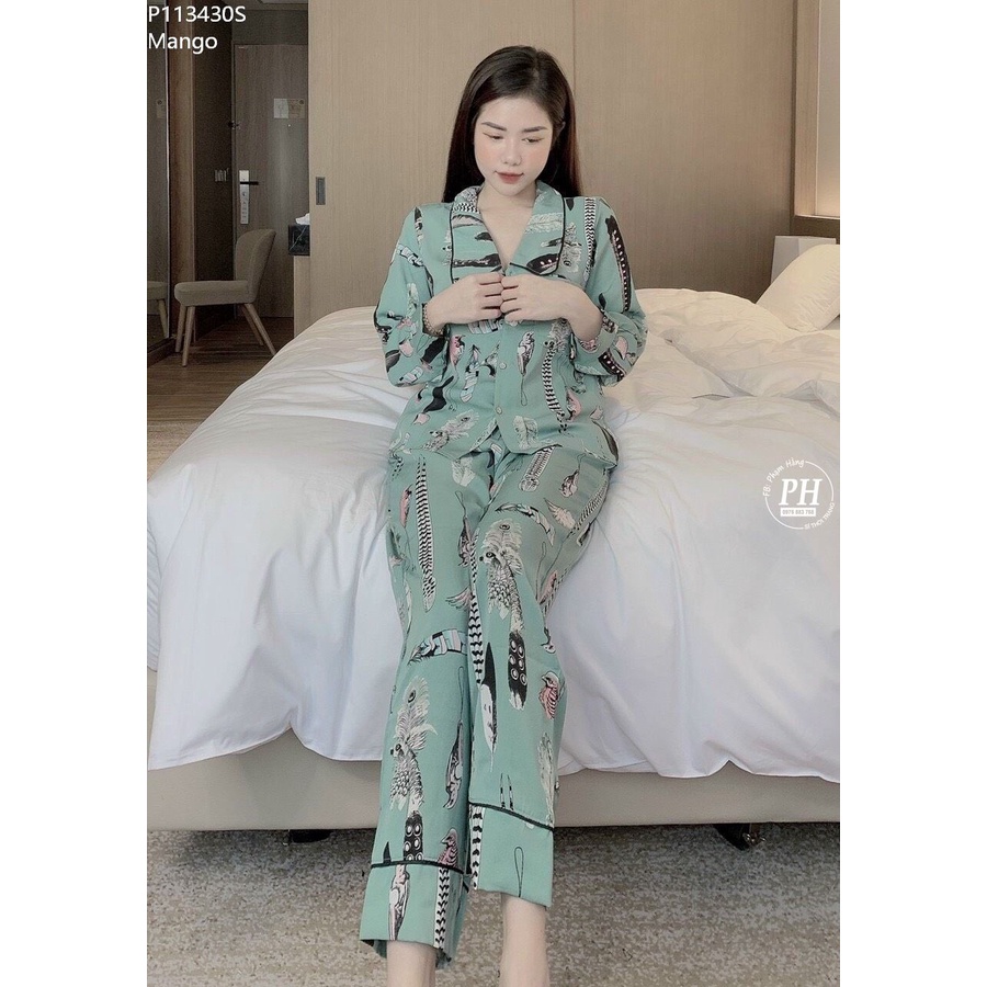 Bộ pijama lụa dài tay  nữ tính nhiều màu