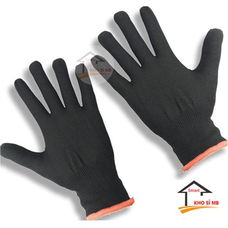 Găng tay bảo hộ lao động sợi len, bao tay bảo hộ sợi mút đen kho sỉ mb