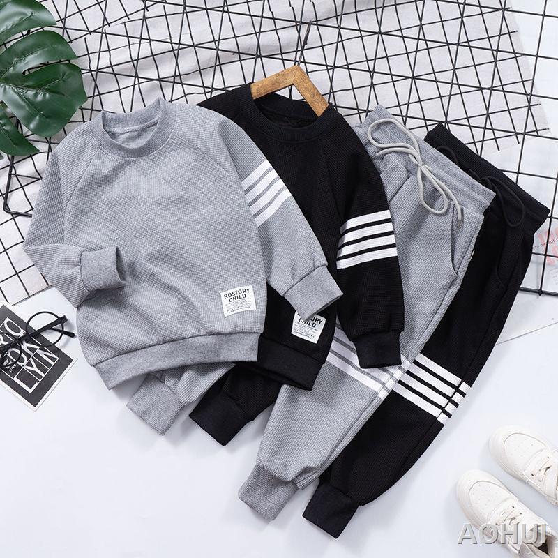 Bộ đồ nam nữ mùa thu 2021 nam nữ mới lạ phong cách nước ngoài Phong cách hàn quốc Trẻ em vừa và nhỏ Bộ đồ hai mảnh thể t