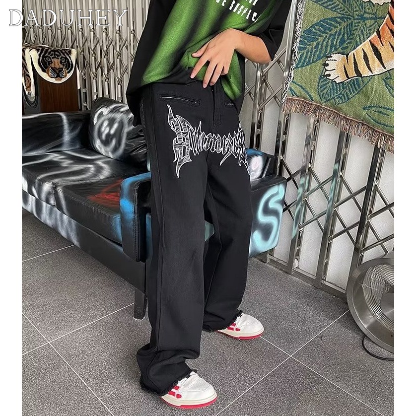 DaDuHey Men 'S Ins American Fashion Brand Hiphop Pants Handsome Fried Street Raw Hem Jeans