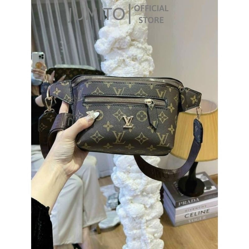 Túi xách nữ đeo bụng đeo chéo L.V da nâu dây dù bản to cao cấp JUMITO T1.025