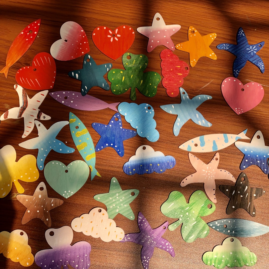 Họa tiết handmade gỗ 5K đã tô màu thủ công hoàn thiện trang trí nhà cửa, dán tường, treo trang trí siêu xinh