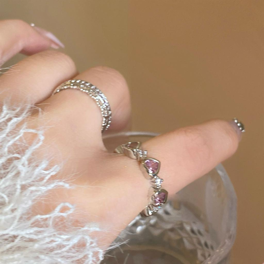 Nhẫn Hở Hình Vương Miện Đính Đá Zircon Màu Hồng Sang Trọng Cho Nữ