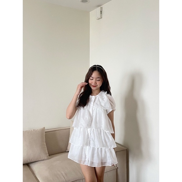 Đầm - váy cổ sen nude nhiều tầng