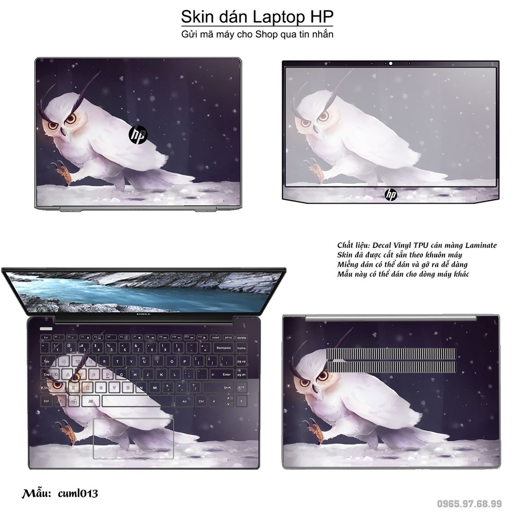 Skin dán Laptop HP in hình Cú mèo (inbox mã máy cho Shop)