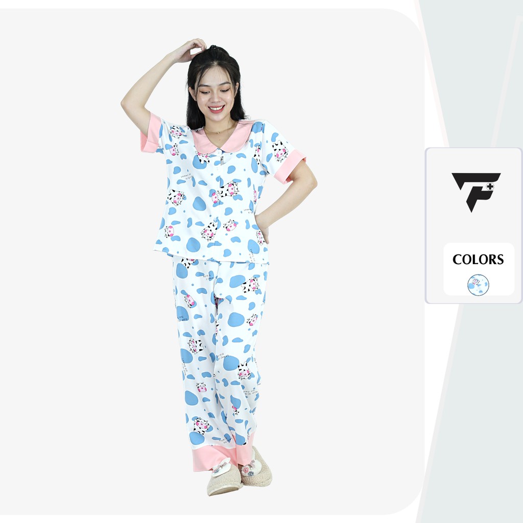 Đồ bộ pijama đồ ngủ mặc nhà lụa sang chảnh họa tiết cá tính dễ thương FPLUS 303